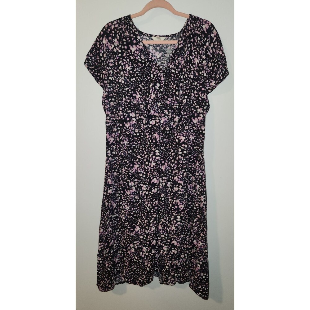 Terra Sky Womens Sz 2X Black & Purple Fit & Flare Midi Dress Lightweight Casual